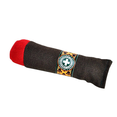 The Meowijuana Catnip Cigar toy, featuring a red tip and durable brown fabric with the brand logo in the center.