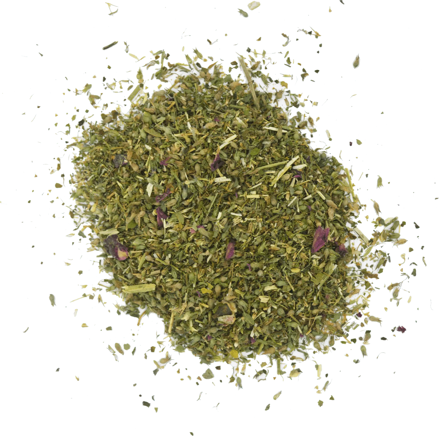 Loose blend of Meowijuana Stargazer Mix with chamomile, rose petals, and catnip for a soothing effect on cats.