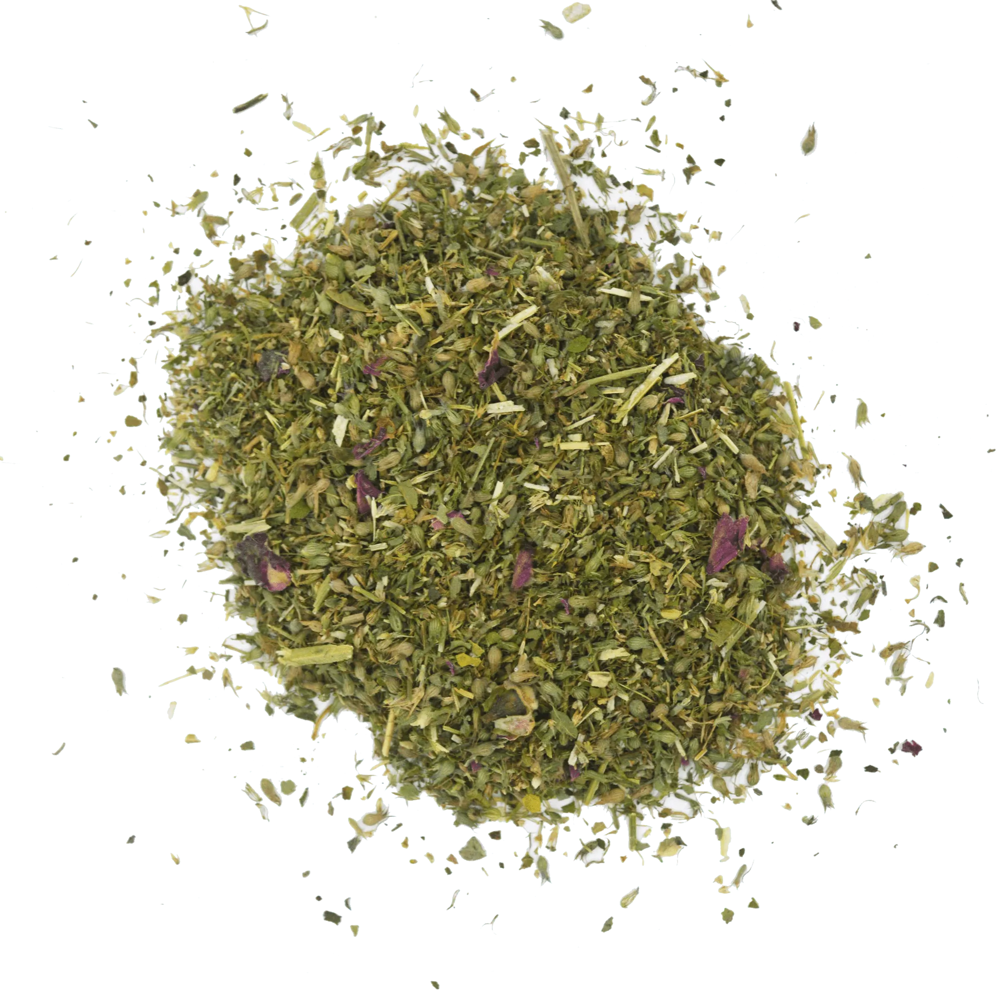 Loose blend of Meowijuana Stargazer Mix with chamomile, rose petals, and catnip for a soothing effect on cats.