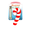 A vibrant red and white striped candy cane catnip toy with a refillable pouch, packaged with premium catnip tube.