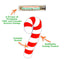 Diagram of the candy cane toy highlighting its refillable catnip pocket, crinkle sound feature, and included premium catnip.