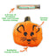 Close-up of a pumpkin cat toy with a refillable catnip pocket and a crinkle sound feature.