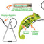 Features of chameleon catnip toy: refillable catnip pocket, crinkle sound, premium catnip, pressure-sensitive safety clip.